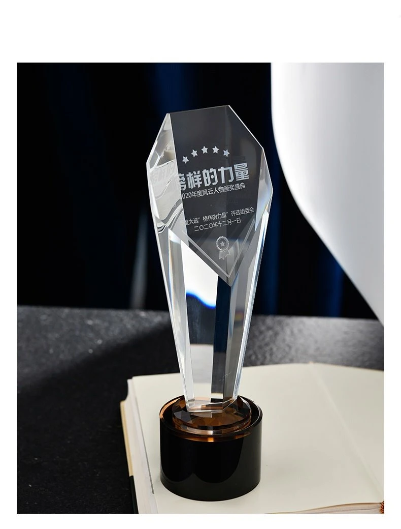 Lotus Shaped Crystal Heptagon Award On Black Crystal Base