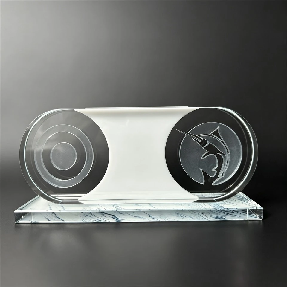 Custom Fishing Reel Crystal Desk Trophy high quality